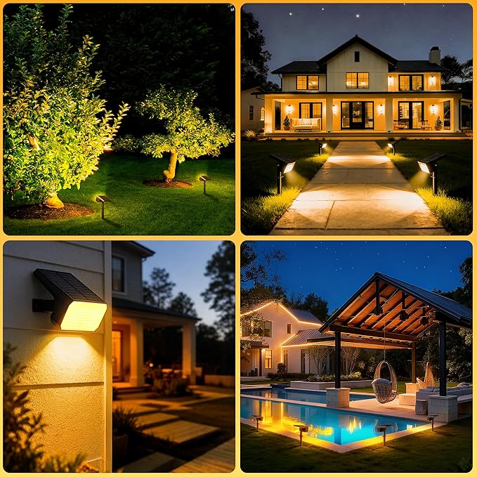 Solar Spot Lights Outdoor, [4 pack/118 LED] 4 Modes Auto On/Off Solar Landscape Spotlights, Ip67 Waterproof Solor Powered Pathway Lights for Outside Yard Garden Walkway Tree Patio (Warm White)