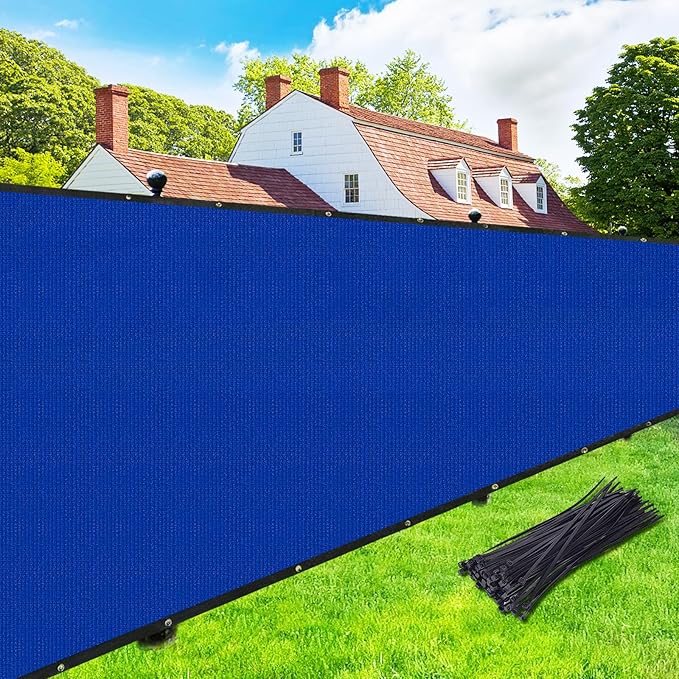 UPGRADE Privacy Screen 6' x 50' Fence Commercial Shade Cover with Brass Grommets Heavy Duty Perfect for Outdoor Back Yard, Blue, Customizable