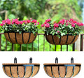 LaLaGreen Deck Railing Planter Boxes (16 Inch, 2 Pack) Black Metal Rectangular Hanging Planters with Coco Liner, Adjustable Flower Planter Box Brackets for Plants Fence Balcony Patio Porch Over Rail