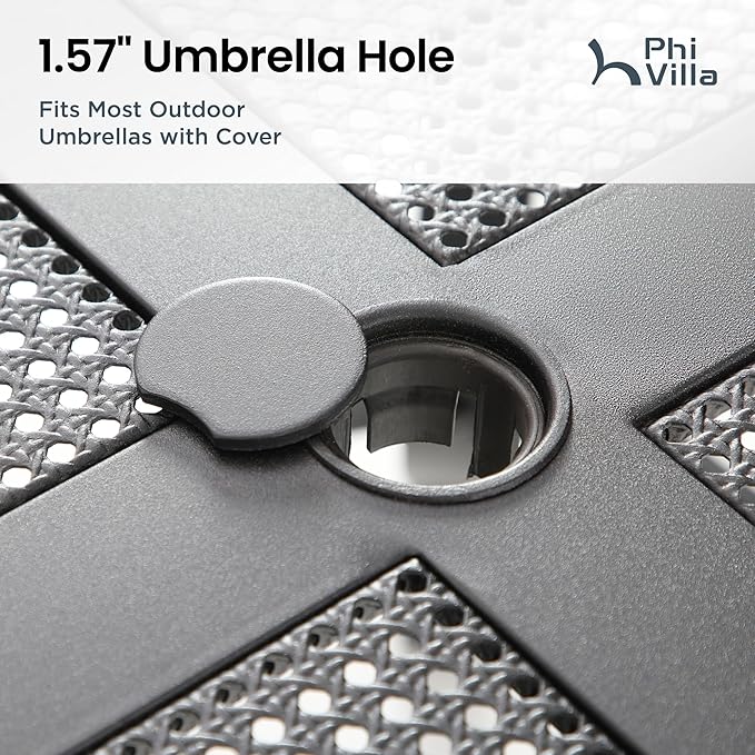 PHI VILLA 37 Inch Outdoor Dining Table Metal Steel Mesh Patio Dining Table Umbrella Table with 1.57" Umbrella Hole (Mesh)