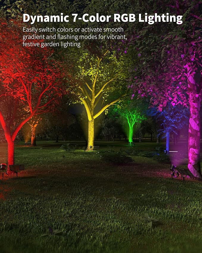Ofuray Solar Spot Lights Outdoor, RGB Color Changing with 8 Lighting Modes, IP67 Waterproof Landscape Lights 9.8ft Cable, 12000mAh High Power Dusk to Dawn Solar Spotlights for Garden & Outdoor Décor