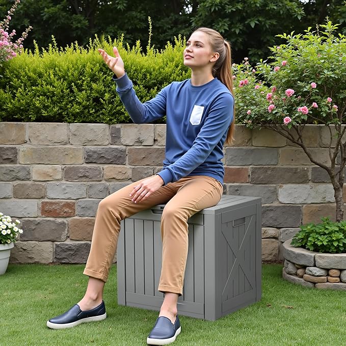 Devoko 40 Gallon Deck Box Outdoor Storage Box Waterproof for Patio, Large Outdoor Storage Bench Lockable for Outside (Gray, 40 Gallon)