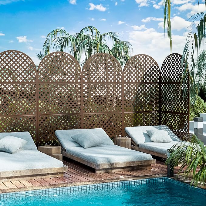 Casaphoria 72" H x 35" W Arched Metal Privacy Screen - Elegant Freestanding Outdoor Screen for Deck, Patio & Balcony - Versatile Decorative Privacy Panels for Home & Garden Use (Brown-Laurence)