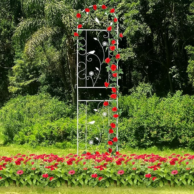 Metal Garden Trellis for Climbing Plants, 86.5" x 19.7" Metal Plant Trellis Outdoor, White Iron Garden Trellis, Clematis Rrellis Outdoor, Arched Decoration Suitable for courtyards, lawns, Gard, White