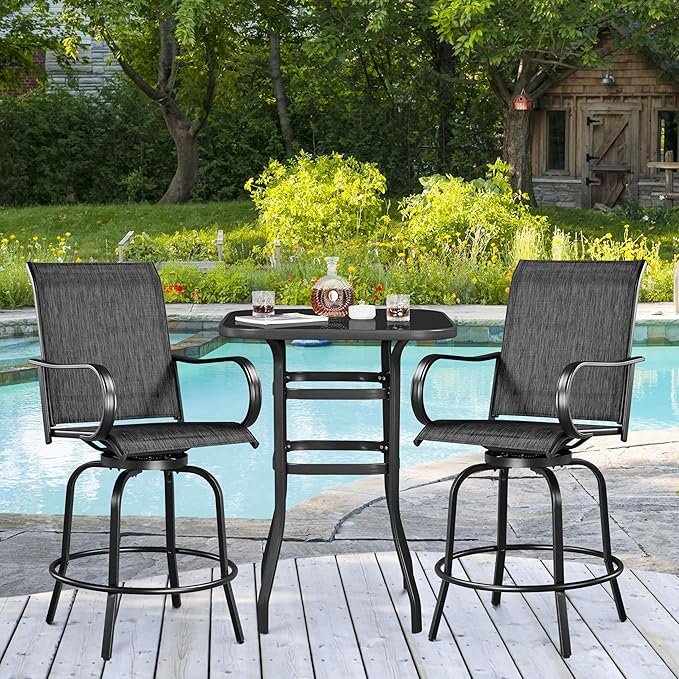Yaheetech Patio Swivel Barstools Outdoor Chairs Set of 4, High Bistro Stools Outdoor Furniture, All-Weather Patio Stools for Outside, Beach, Lawn, Poolside and Garden, Black