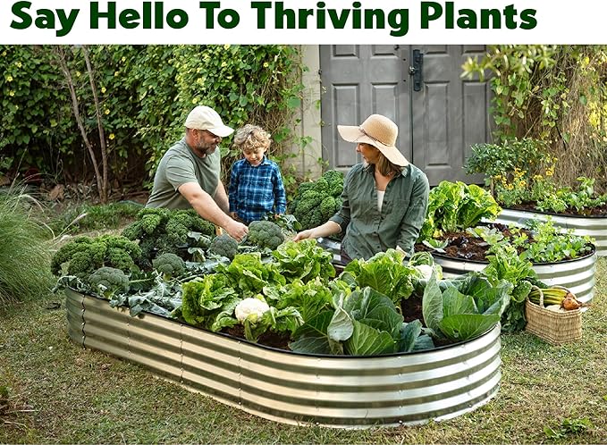 Plant & Plot Galvanized Raised Garden Beds Outdoor // 8×4×1 ft Planter Raised Beds for Gardening, Vegetables, Flowers // Large Metal Garden Box // Patented Tool-Free Design (Silver)