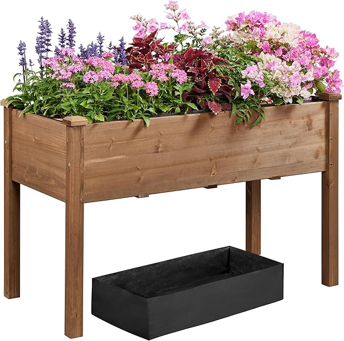 Yaheetech 2pcs Raised Garden Bed 48x24x30in Elevated Wooden Horticulture Planter Box with Legs Standing Growing Bed for Gardening/Backyard/Patio/Balcony, Dark Brown