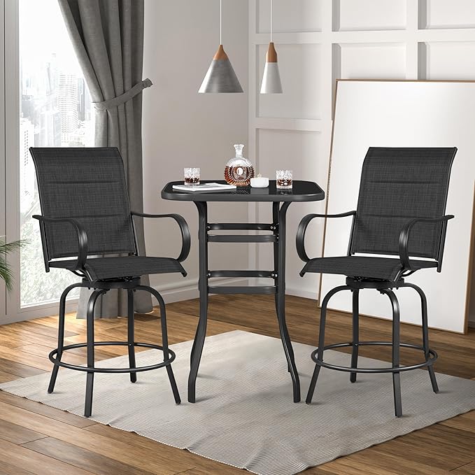 Yaheetech 6 Piece Patio Swivel Bar Stools Texteline Chairs with High Back/Armrest/Footrest, All Weather Padded Seating Outdoor Furniture Height Outdoor Chairs for Outside, Lawn & Garden