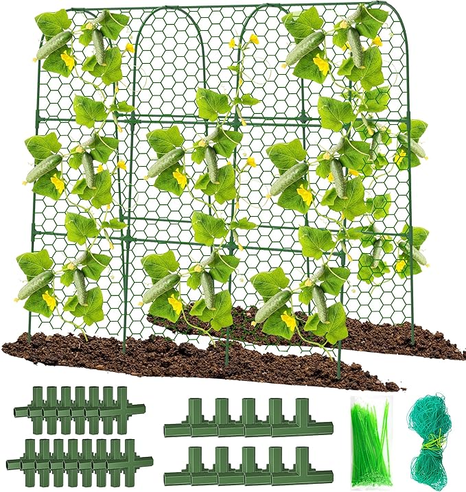 Cucumber Trellis, 47" X 50" Arch Garden Trellis for Climbing Plants Outdoor, Foldable Trellis Cucumber for Raised Bed Vegetable/Tomato/Flowers/Pea