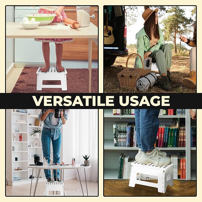 Utopia Home Folding Step Stool with Handle – 9 Inch Anti Slip Collapsible Stool – Holds Up to 300 lbs – Sturdy Plastic Step Stool Foldable for Kitchen, Bathroom and Home Use (2-Pack, White)
