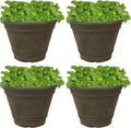 Sunnydaze 20-Inch Franklin Large Plant Pot - Polyresin Round Outdoor Planter with Drillable Drainage Hole - 4 Pack - Sable