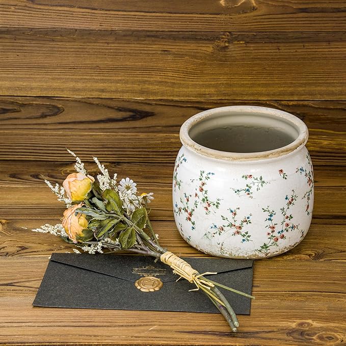 Flower Pot,Vintage Ceramic Pot for Planter with Drainage Holes, 6.29 inch Ice Crack Glazed Indoor Planters Pot for Indoor,Tucan Home Decor,Gardening Gifts,Green (French)