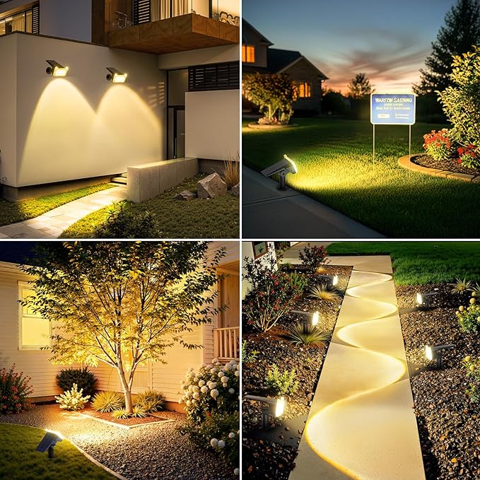 WdtPro Solar Spot Lights Outdoor Waterproof, Bright Solar Lights Outdoor with 16 Extra-Large LEDs, 3 Modes Landscape Spotlights, 2-in-1 Solar Powered Light for Yard Flag Garden, 10 Pack, Warm White
