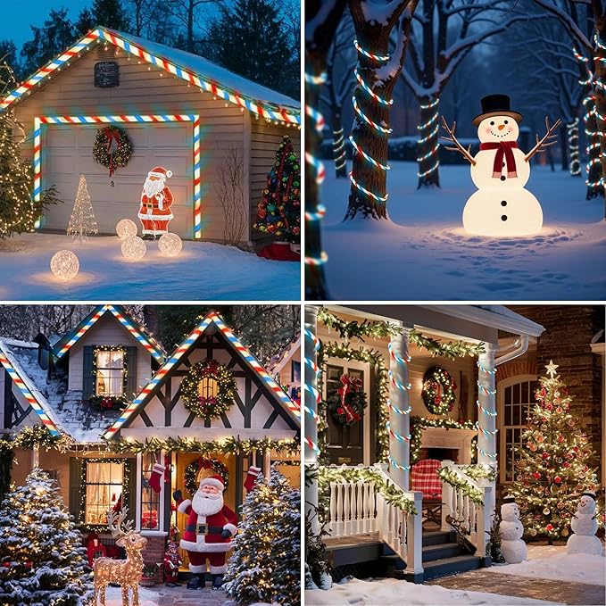 Jnaurb Christmas Candy Cane Lights, 66ft 480 LED Connectable White & Red & Blue Candy Cane Rope Lights for Outside, 8 Modes Waterproof LED Christmas Light for Garden Patio Tree Holiday Party Decor