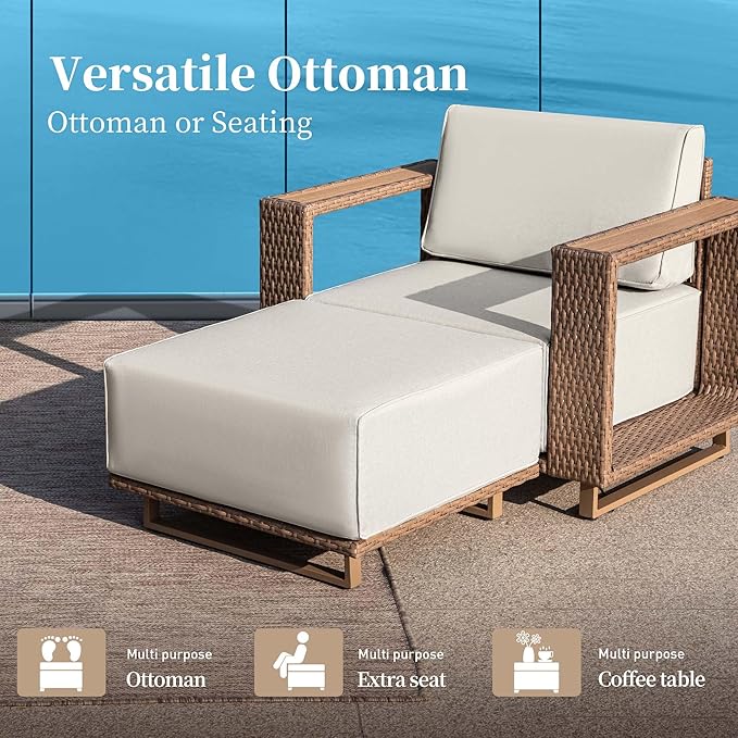 8 Pieces Patio Furniture Set,Outdoor Rattan Wicker Sectional Sofa with 10''Ultra-Thick Cushions,All Weather Patio Conversation Set for Lawn Garden Backyard,Beige