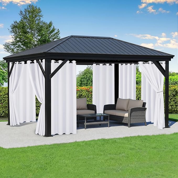White Outdoor Curtains for Patio Waterproof - 8 Panels Privacy Weatherproof Outside Curtains with Grommets for Pergola, Gazebo, Porch, Cabana, Balcony, 54 x 95 Inch