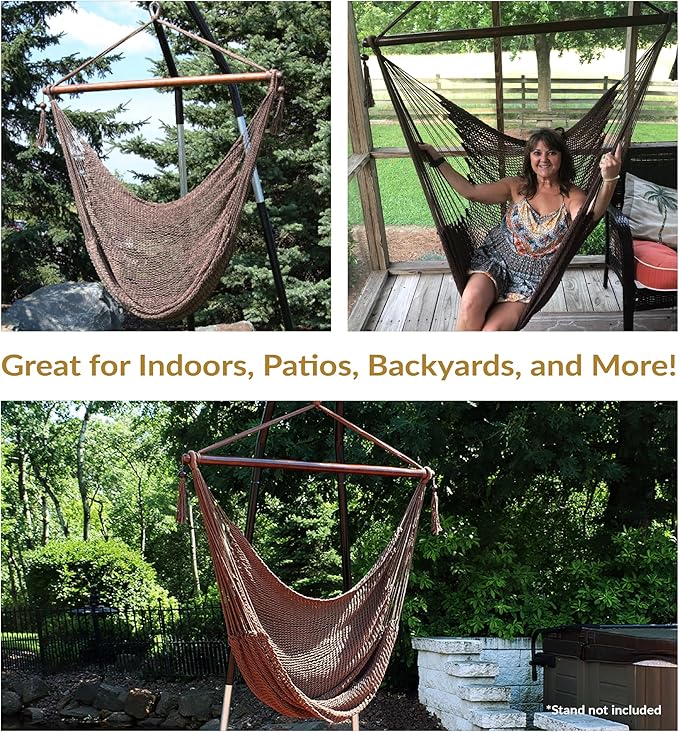 Sunnydaze Outdoor Hammock Chair Swing - Hanging Hammock Swing - Hanging Reading Chair - Soft-Spun Polyester Rope - Caribbean XL - Mocha