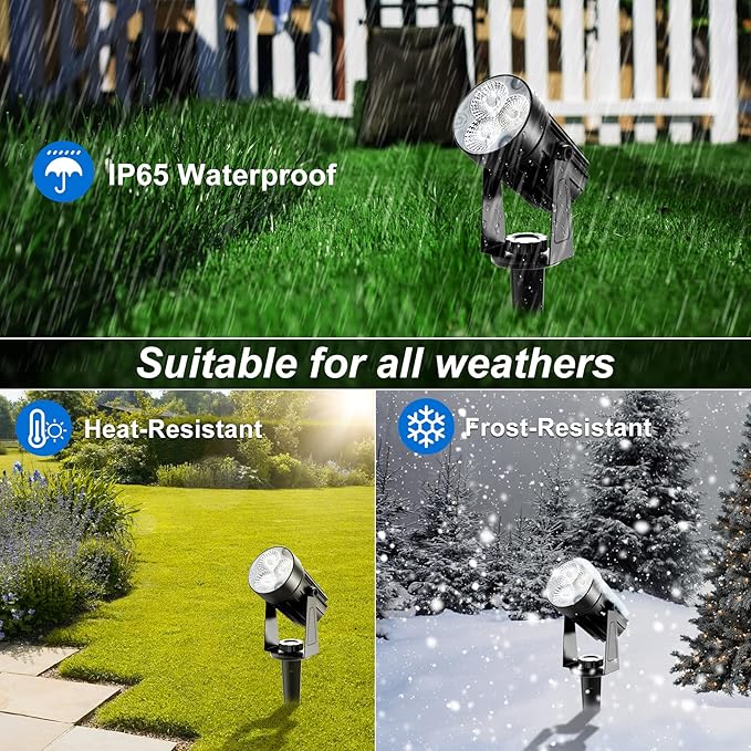 Solar Spot Lights Outdoor, Solar Landscape Spotlights IP65 Waterproof 9.8ft Cable, Auto On/Off Outdoor Wall Lights for Garden Yard Driveway Porch Walkway Pool (1-in-1 6000K Cold White 4 Pack)