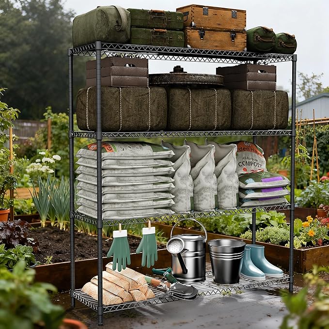 2400LBS 47.3" W Stand Shelf Wire Rust-Proof Outdoor Storage Shelving 4-Tier Utility Shelving Unit for Garden Home,Kitchen,Office Dark Grey 17.7" D x 47.3" W x 59.4" H