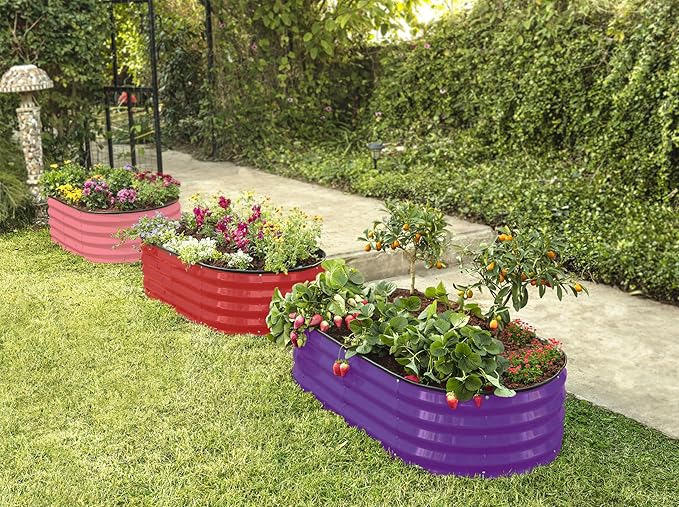 Plant & Plot Galvanized Raised Garden Beds Outdoor // 4×2×1 ft Planter Raised Beds for Gardening, Vegetables, Flowers // Large Metal Garden Box (Pink) // Patented Tool-Free Design