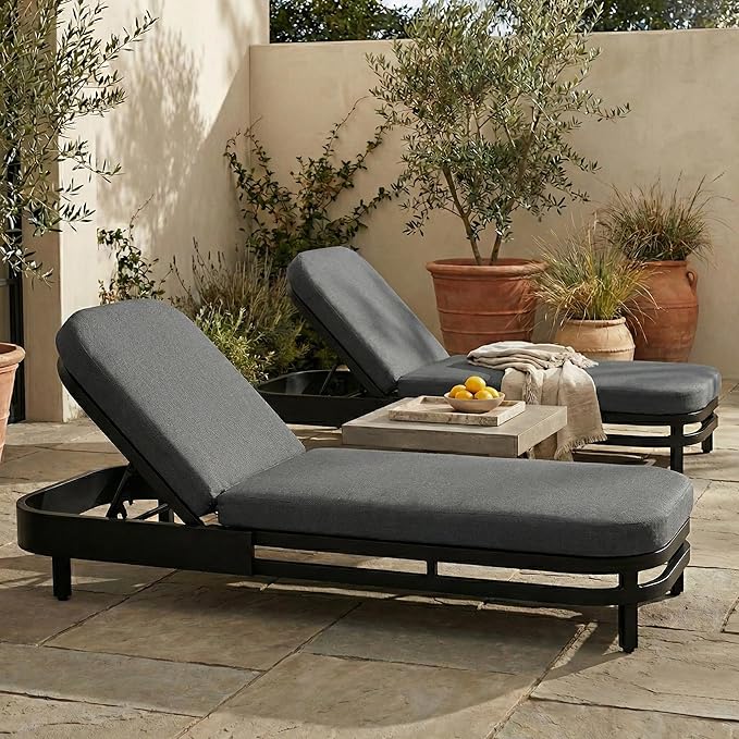 LUMISOL Outdoor Lounge Chair Set of 2, Modern Aluminum Chaise Loungers with Premium Cushions, 5-Level Reclining Chairs for Patio, Poolside, Garden, Grey Cushions