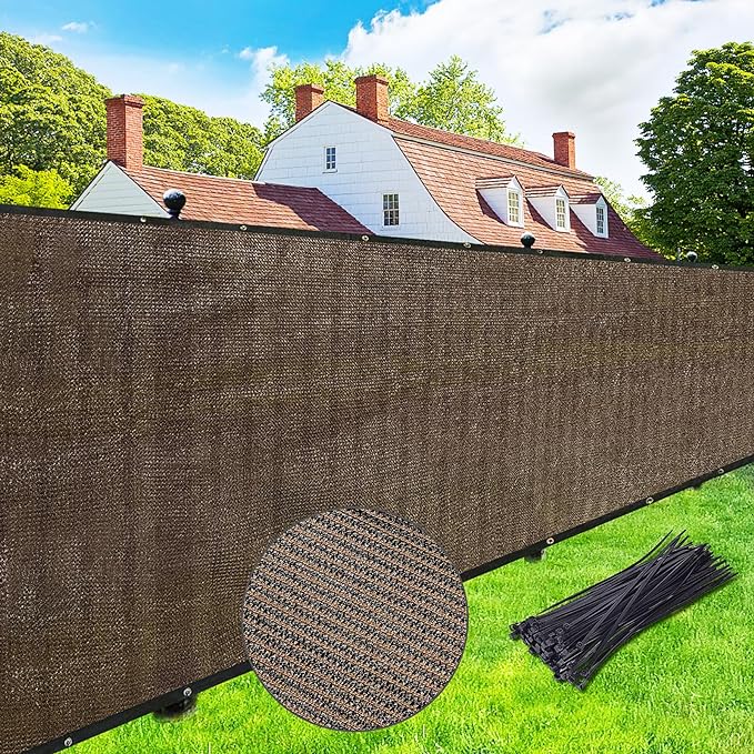 UPGRADE Privacy Screen 6' x 25' Fence Commercial Shade Cover with Brass Grommets Heavy Duty Perfect for Outdoor Back Yard, Mocha, Customizable