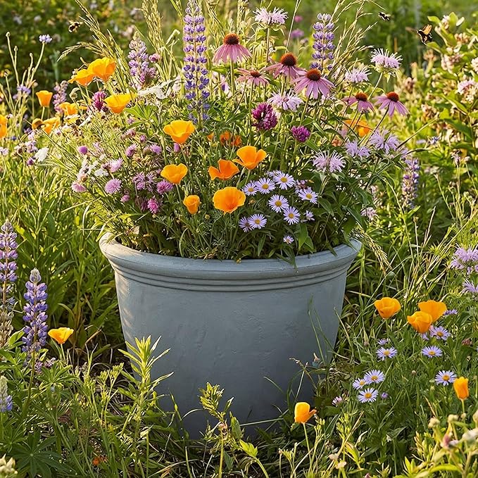 Sunnydaze 20-Inch Anjelica Large Plastic Pot for Plants - Outdoor Double-Walled Large Plastic Planter with Drillable Drainage Holes - Light Gray - 2pk