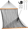 Lazy Daze Hammocks Double Rope Hammock, 2 Person Traditional Outdoor Hand Woven Cotton Rope Hammock with Spreader Bar, Carabiners, Tree Straps, Chains for Patio Yard - Max 450 Lbs, Dark Grey