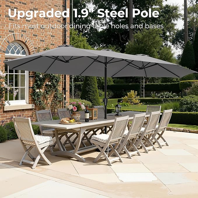 SUPERJARE 15FT Outdoor Umbrella for Patio, Double sided Pool Umbrellas with Fade Resistant Canopy, Large Table Umbrella for Deck, Market, Backyard - Gray