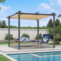 PURPLE LEAF 10' x 10' Aluminum Outdoor Pergola Wind-Resistant Retractable Pergola with Double Sun Shade Canopy Heavy-Duty Metal Pergola for Patios Backyard Deck Garden, Khaki
