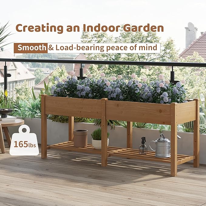 FILWH Raised Garden Bed with Legs Elevated Wooden Planter Box Stand Large Planter Stand Box for Fruits Vegetables Flowers with Divider with Bag- 72 * 24 * 30.5IN（Brown）