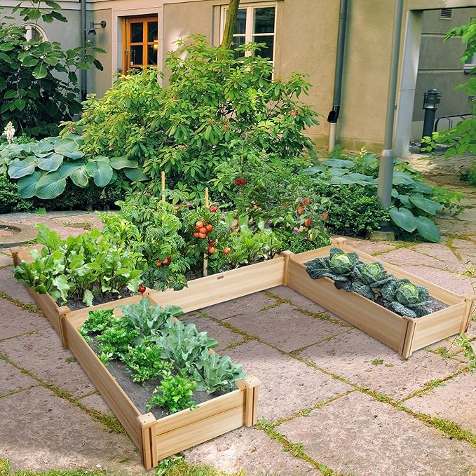 Giantex U-Shaped Raised Garden Bed, Wood Raised Garden Planter Box for Vegetables and Flowers, Easy Assembly, Garden Container for Backyard, Patio, Balcony (92.5" Lx95 Wx11 H)