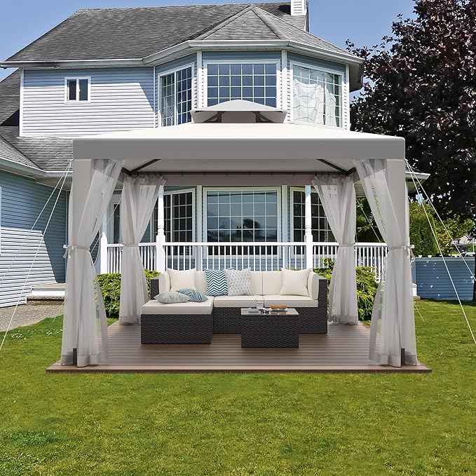 Patio Gazebo Tent Outdoor Canopy Shelter 10'x10' with Removable Netting,100 Square Feet of Shade for Garden, Backyard Deck and Lawns (Gray)