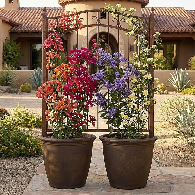 Sunnydaze 20-Inch Anjelica Large Plastic Pot for Plants - Outdoor Double-Walled Large Plastic Planter with Drillable Drainage Holes - Rust