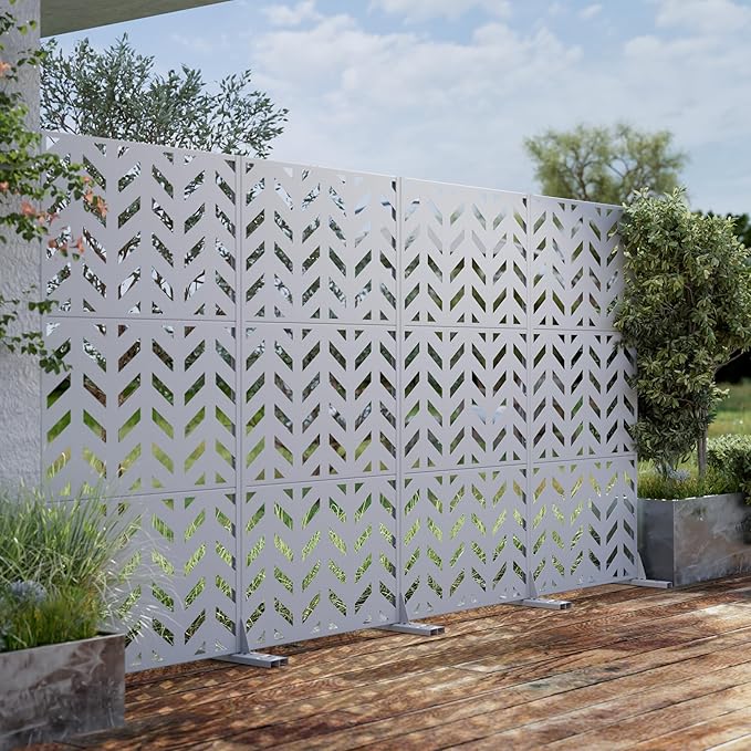 Casaphoria Metal Privacy Screen Outdoor, 72" H x 35" W Freestanding Decorative Privacy Screen for Patio Deck Balcony Garden with Stable Base, White-Keith