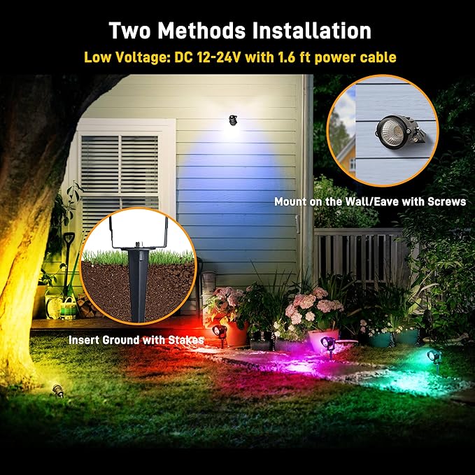 Halloween Christmas Landscape Lights 12W RGBW Outdoor Spot Lights for Yard, Low Voltage LED Landscape Spotlight with Remote Control, IP65 Waterproof Yard Spotlgiht for Lawn, Garden, 10 Pack