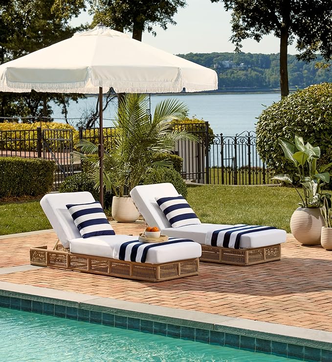 SAFAVIEH Outdoor Collection Gillian Tan Rope/White Cushion Chaise Lounge Chair (PAT7527A)