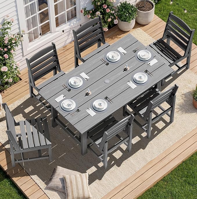 SERWALL Patio Dining Sets for 10 Person, HDPE Dining Set with 2 Tables, 8 Armless Chairs and 2 Armed Dining Chairs, Gray