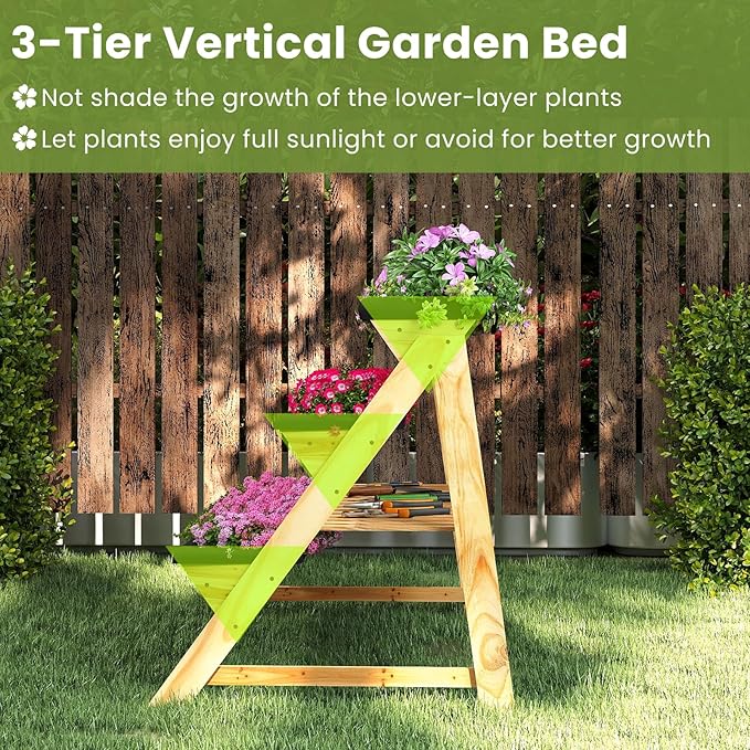 HAPPYGRILL 3-Tier Wooden Raised Garden Bed, Elevated Planter Box Kit with Legs & Liners for Flower Herb Vegetable, Indoor Outdoor Vertical Raised Bed for Gardening Patio Balcony Greenhouse