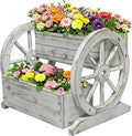 NestNature Wooden Wagon Planter Box,Raised Garden Bed,Decorative Garden Planters with Wheels-Outside Flower Pots for Indoor/Outdoor Décor Plants (Antique White)