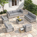 8-Seat Modern Patio Furniture Set with Swivel Rocking Chairs, Thick 4″ Cushions, Dual-Strand Wicker Rattan, Rust-Resistant Steel Frame – Outdoor Conversation & Modular Sectional,Gray