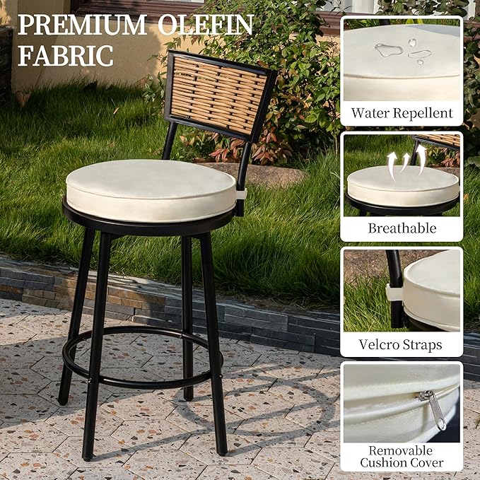 PIZZELLO 3-Piece Patio Swivel Bar Set with 37" Height Propane Round Firepit Table and High Swivel Stools Chair Set of 2, Outdoor High Top Bistro Set for Poolside, Garden, Balcony(Black)