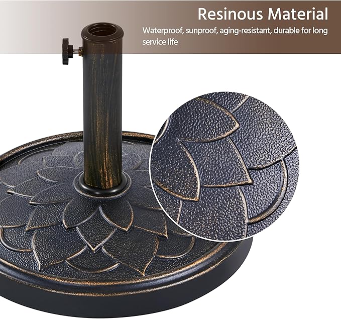 Yaheetech 18'' Patio Umbrella Base 26.5lbs Heavy Duty Antiqued Outdoor Market Umbrella Stand All-Weather Resin Umbrella Base for Garden & Yard, Bronze