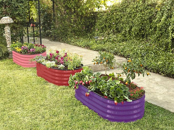 Plant & Plot Galvanized Raised Garden Beds Outdoor // 4×2×1 ft Planter Raised Beds for Gardening, Vegetables, Flowers // Large Metal Garden Box (Purple) // Patented Tool-Free Design