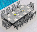SERWALL 11 Piece Outdoor Dining Set, 84" HDPE Outdoor Table and Chairs for 10，All Weather Patio Furniture Set with Umbrella Hole for Backyard, Garden, Gray