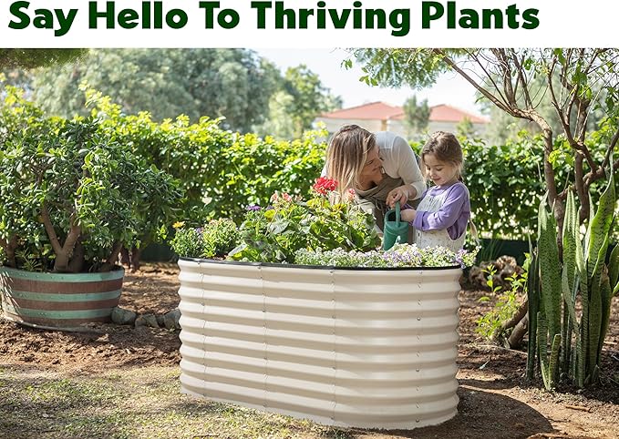 Plant & Plot Galvanized Raised Garden Beds Outdoor // 4×2×2 ft Planter Raised Beds for Gardening, Vegetables, Flowers // Large Metal Garden Box (White) // Patented Tool-Free Design