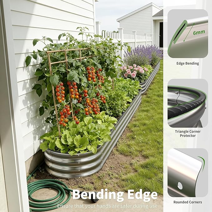 Galvanized Metal Raised Garden Bed Kit for Outdoor Planter Boxes with Easy Assembly,Oval Large Galvanized Gardening Raised Bed for Vegetables, Fruits, Flower (Silver, 8 * 2 * 1ft)