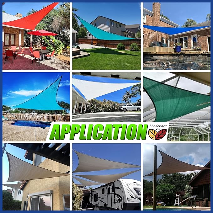 ShadeMart 10' x 10' x 10' Beige Sun Shade Sail Triangle Canopy Fabric Cloth Screen, Water Permeable & UV Resistant, Heavy Duty, Carport Patio Outdoor - (We Customize Size)
