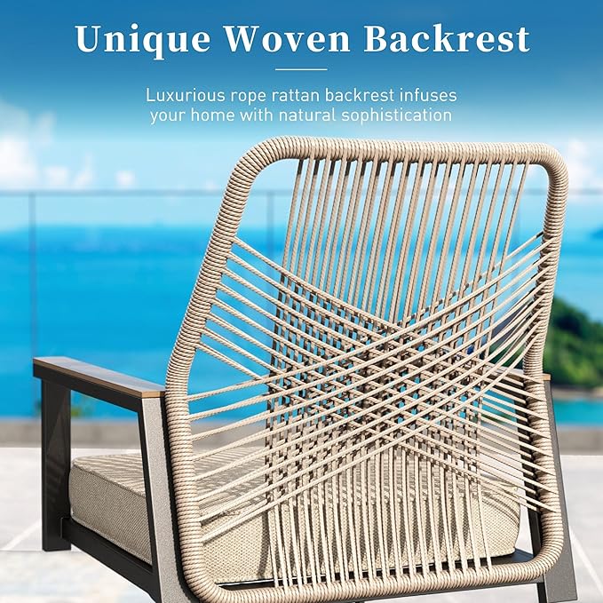 9 Pieces Patio Dining Set, 8 x Woven Rattan Chairs with Waterproof Cushion, 60" Square Metal Dining Table with Umbrella Hole, Outdoor Table and Chairs Set for Backyard Lawn and Deck, Beige