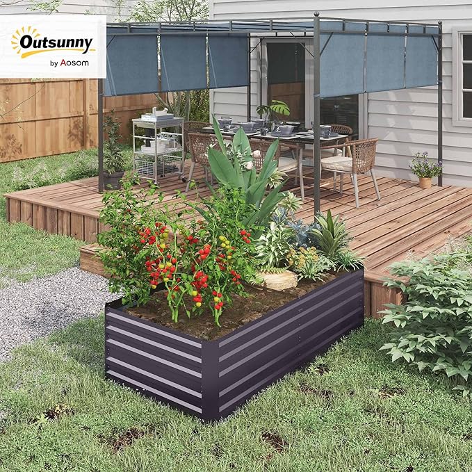 Outsunny Galvanized Raised Garden Bed Kit with Reinforcing Bars, Large and Tall Metal Planter Box for Vegetables, Flowers and Herbs, 6' x 3' x 2', Dark Gray